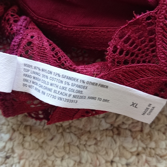 Auden Elegant Lace Bralette in Burgundy size XL - Picture 12 of 12